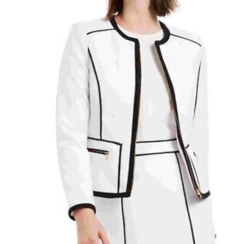 Calvin Klein Women's Contrast Piping Zip Up Blazer White Size 10